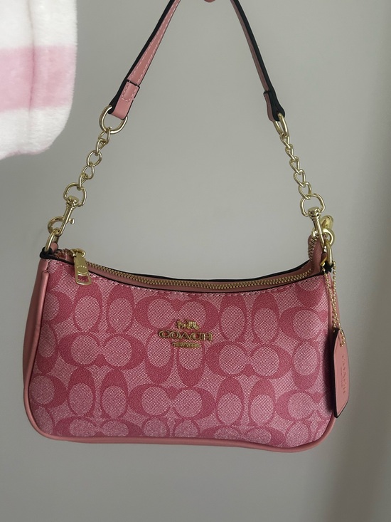 Coach Handbags - Coach Pink Signature Canvas Teri Shoulder Bag with Gold Hardware